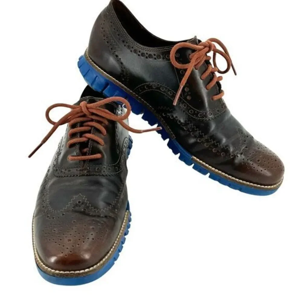 Cole Haan Zerogrand‎ Wingtip Oxford Shoes C26207 Blue Brown Leather Men's 8 M